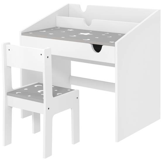 Ensemble bureau chaise enfant avec rangement tiroir coulissant,3-6 ans, motif étoiles, gris - Image 2