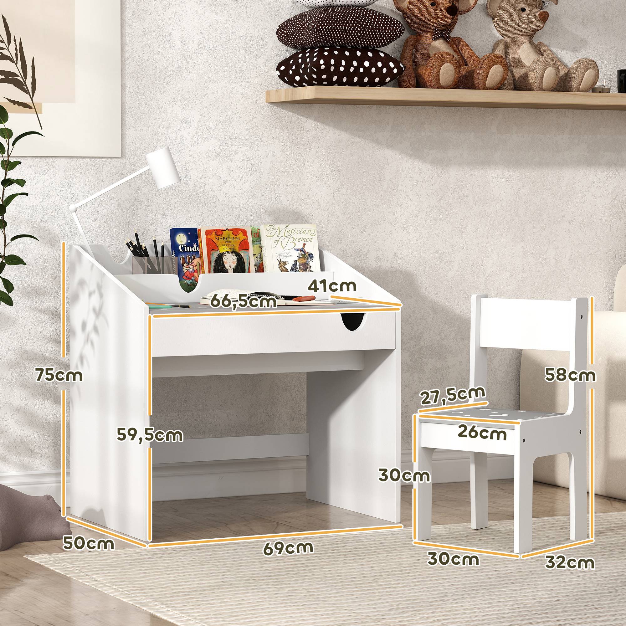 Ensemble bureau chaise enfant avec rangement tiroir coulissant,3-6 ans, motif étoiles, gris - Image 5