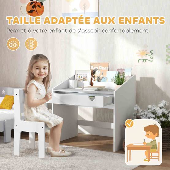 Ensemble bureau chaise enfant avec rangement tiroir coulissant,3-6 ans, motif étoiles, gris - Image 8