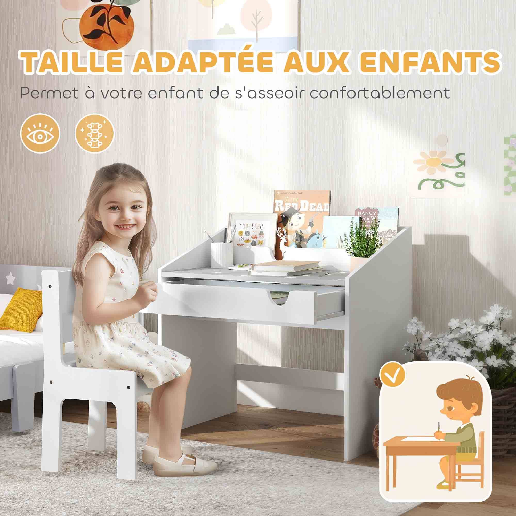 Ensemble bureau chaise enfant avec rangement tiroir coulissant,3-6 ans, motif étoiles, gris - Image 8