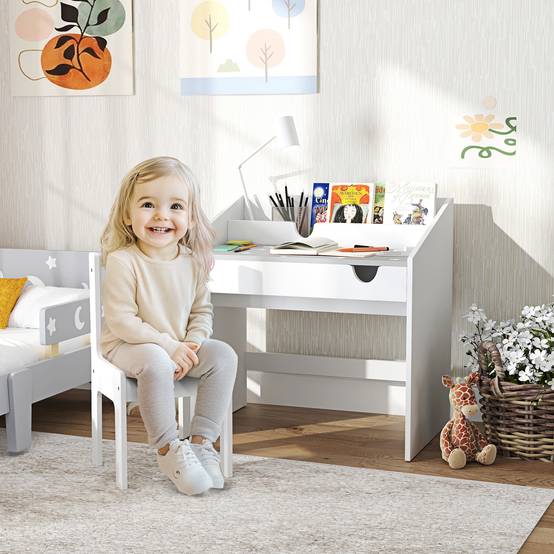Ensemble bureau chaise enfant avec rangement tiroir coulissant,3-6 ans, motif étoiles, gris - Image 3