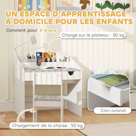 Ensemble bureau chaise enfant avec rangement tiroir coulissant,3-6 ans, motif étoiles, gris - Image 9