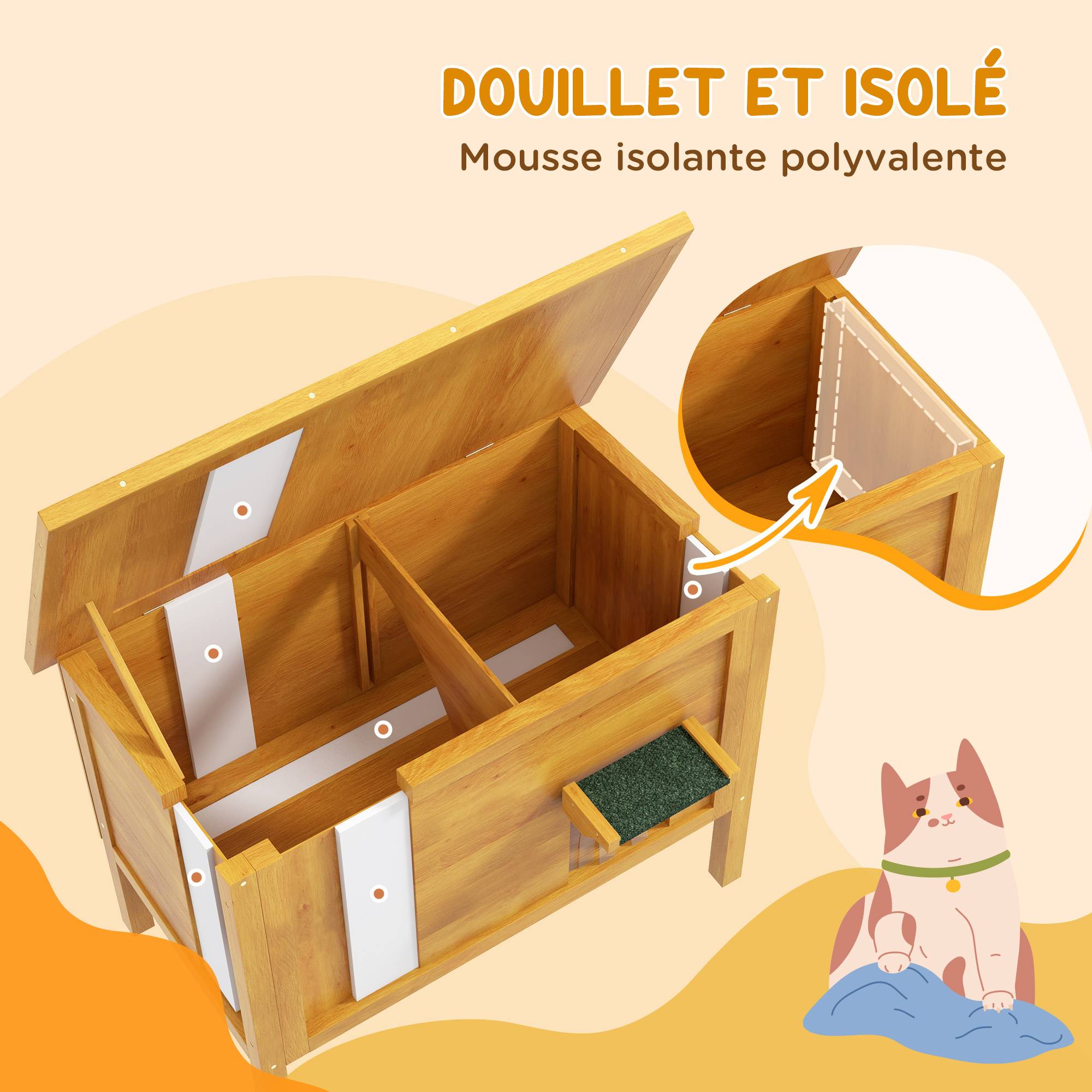 Niche pour chat d'extérieur bois naturel et vert 85 x 50 x 68.5 cm - PANGIVO - Image 6