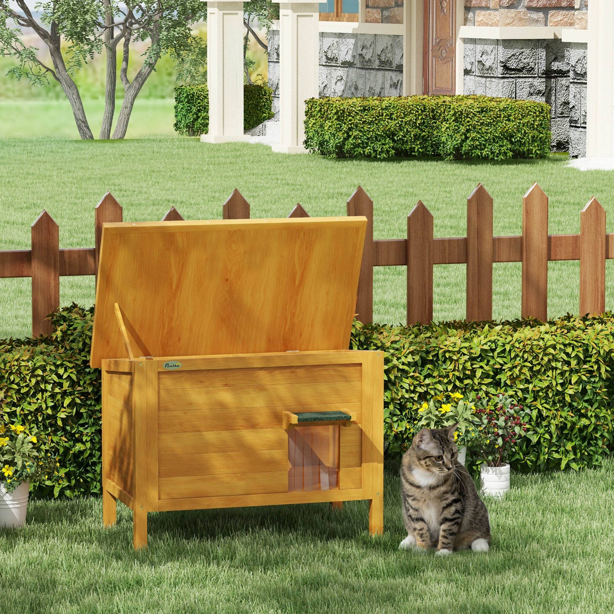 Niche pour chat d'extérieur bois naturel et vert 85 x 50 x 68.5 cm - PANGIVO - Image 3