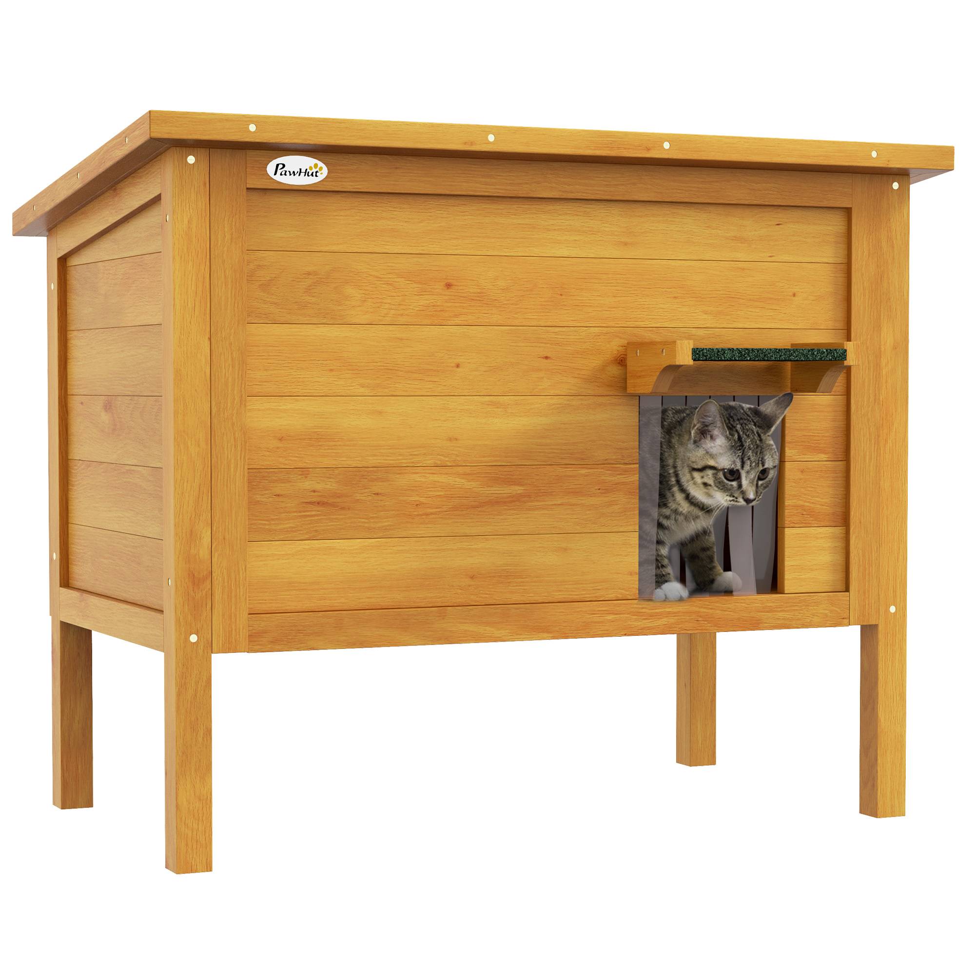 Niche pour chat d'extérieur bois naturel et vert 85 x 50 x 68.5 cm - PANGIVO - Image 1