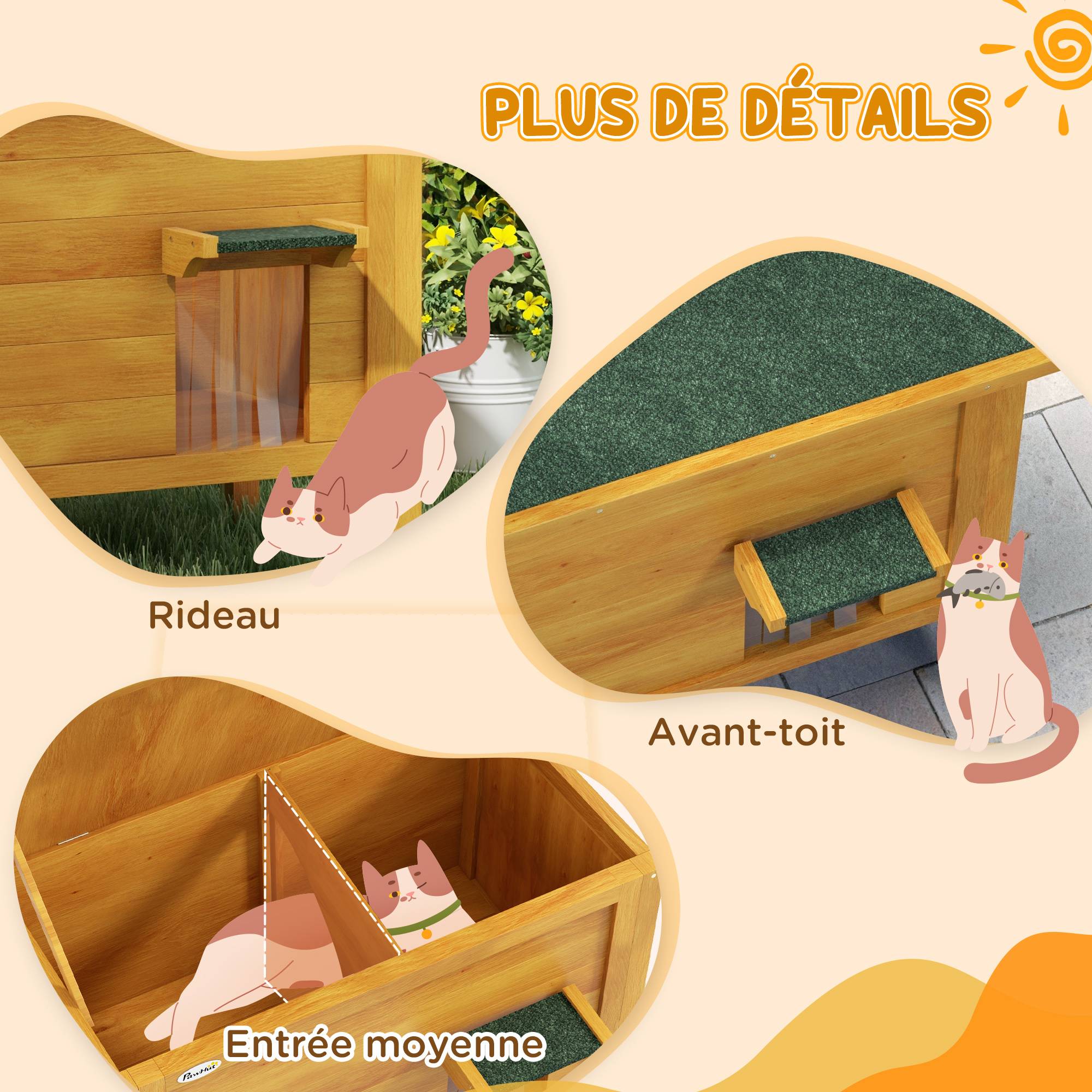 Niche pour chat d'extérieur bois naturel et vert 85 x 50 x 68.5 cm - PANGIVO - Image 9