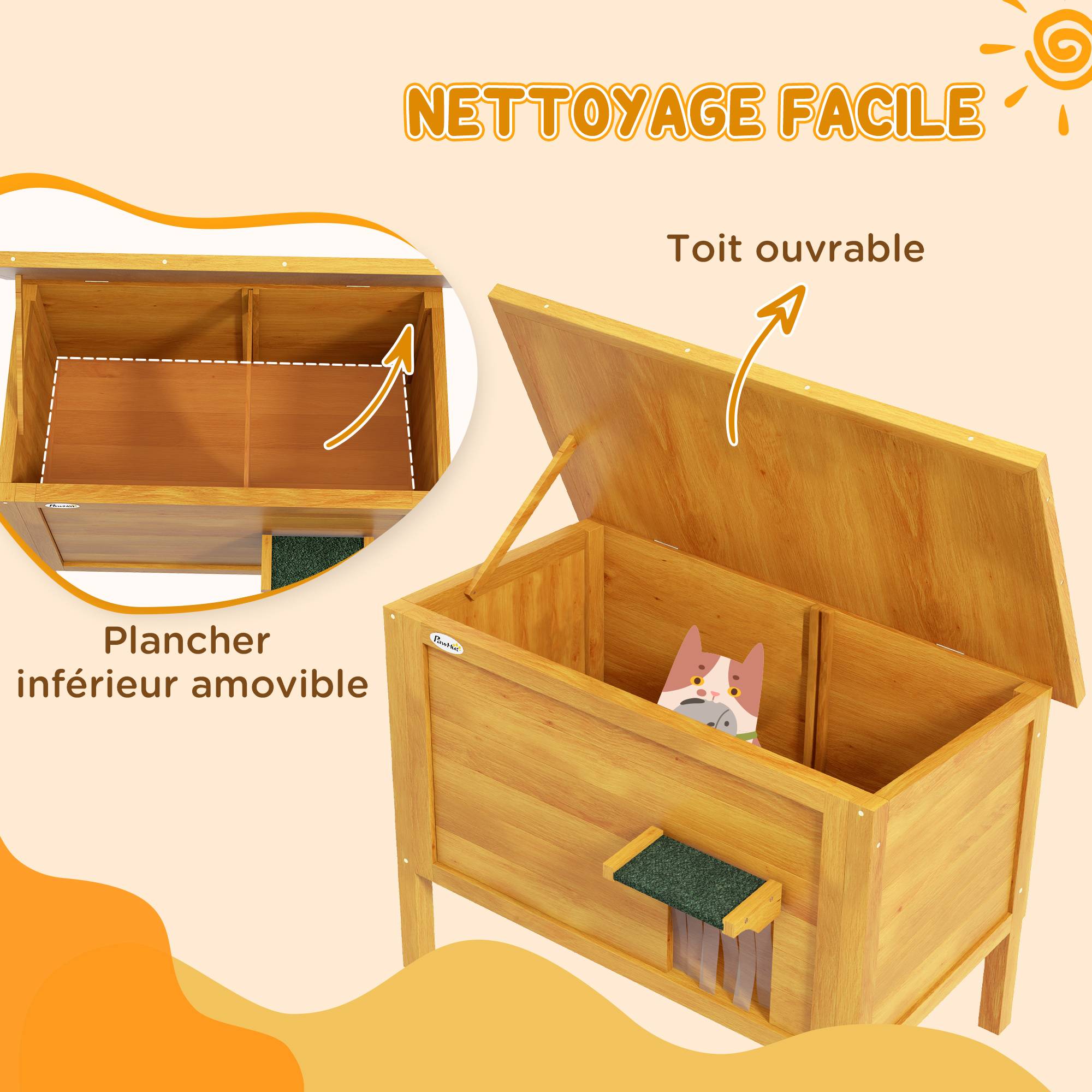 Niche pour chat d'extérieur bois naturel et vert 85 x 50 x 68.5 cm - PANGIVO - Image 7