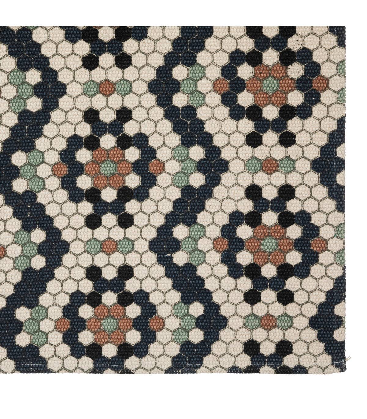Tapis décoratif en Coton Bleu et Ivoire 120 x170 cm - Image 2