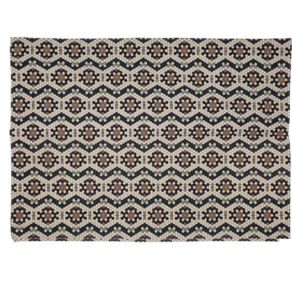 Tapis décoratif en Coton Bleu et Ivoire 120 x170 cm - Imagen 1
