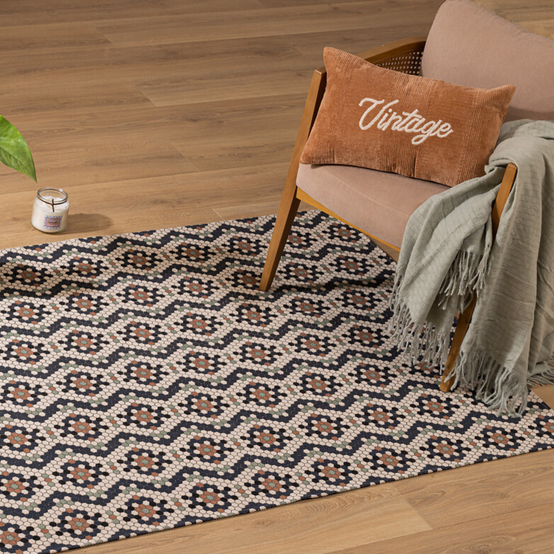 Tapis décoratif en Coton Bleu et Ivoire 120 x170 cm - Image 4