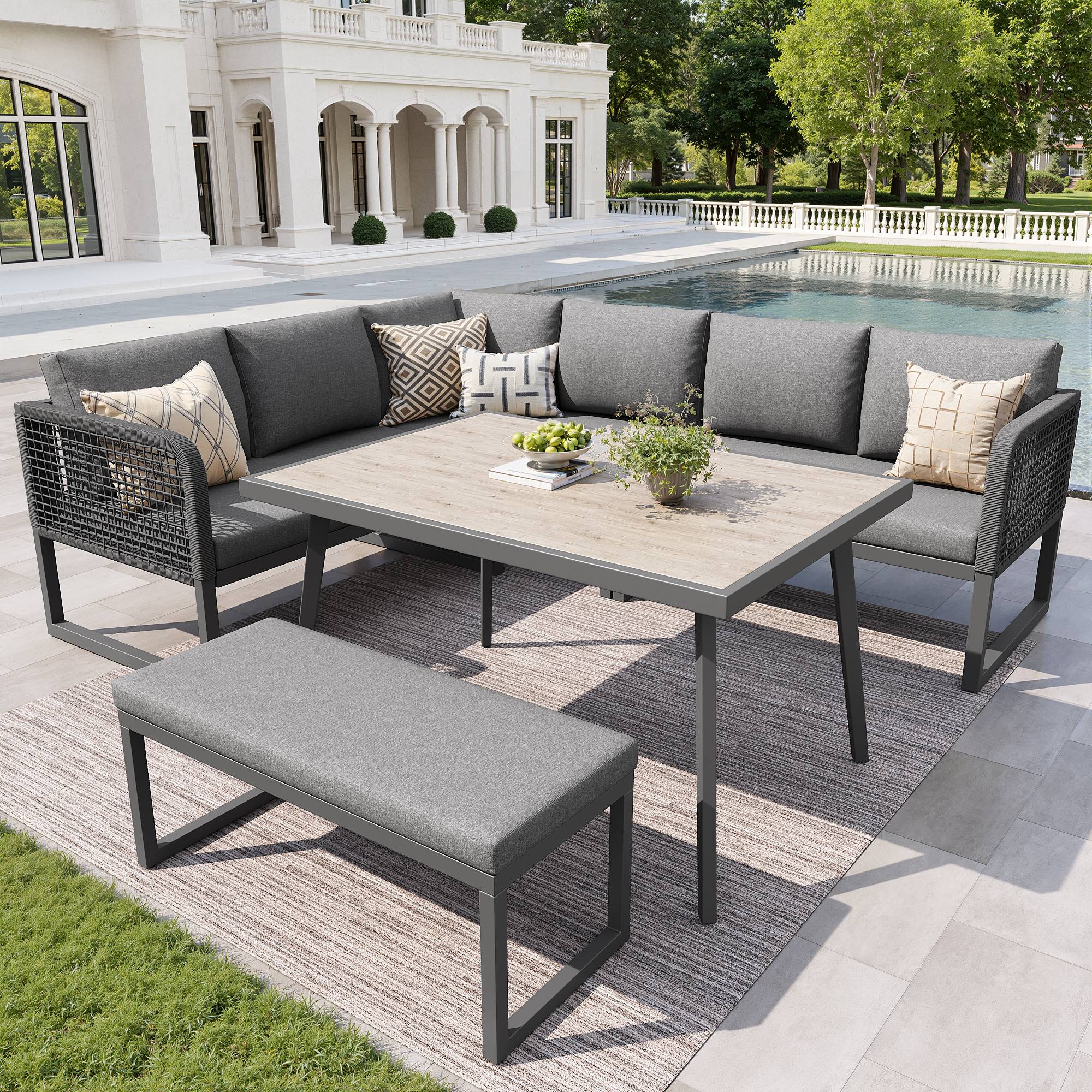 ComfortXL - Salon de Jardin Angle Résine Tressée 7 Places Table Haute Gris - ComfortXL Outdoor Living - Image 1