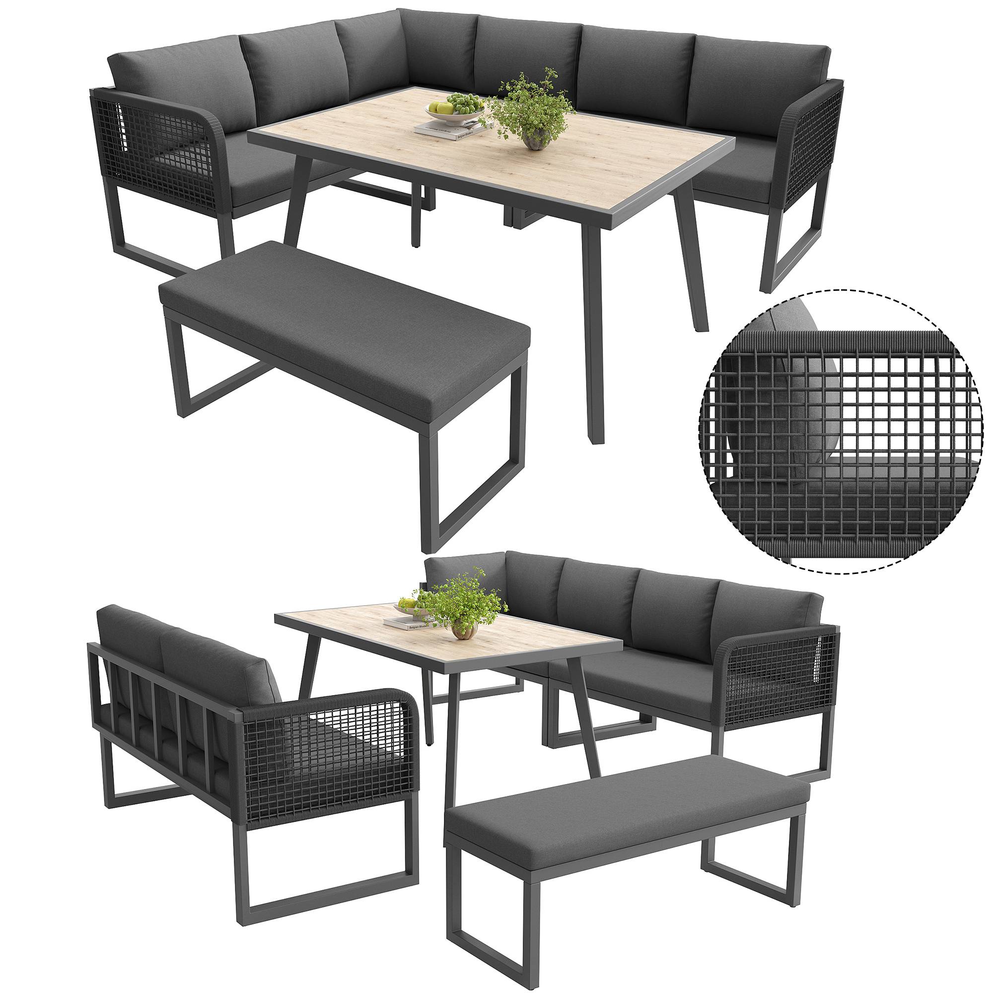 ComfortXL - Salon de Jardin Angle Résine Tressée 7 Places Table Haute Gris - ComfortXL Outdoor Living - Image 2