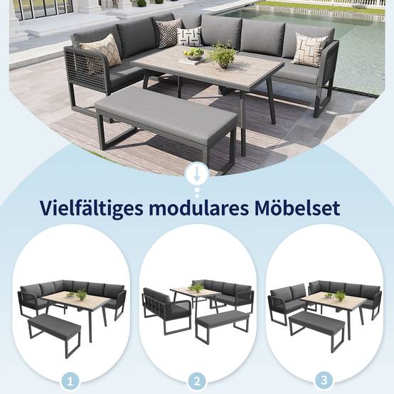 ComfortXL - Salon de Jardin Angle Résine Tressée 7 Places Table Haute Gris - ComfortXL Outdoor Living - Image 6