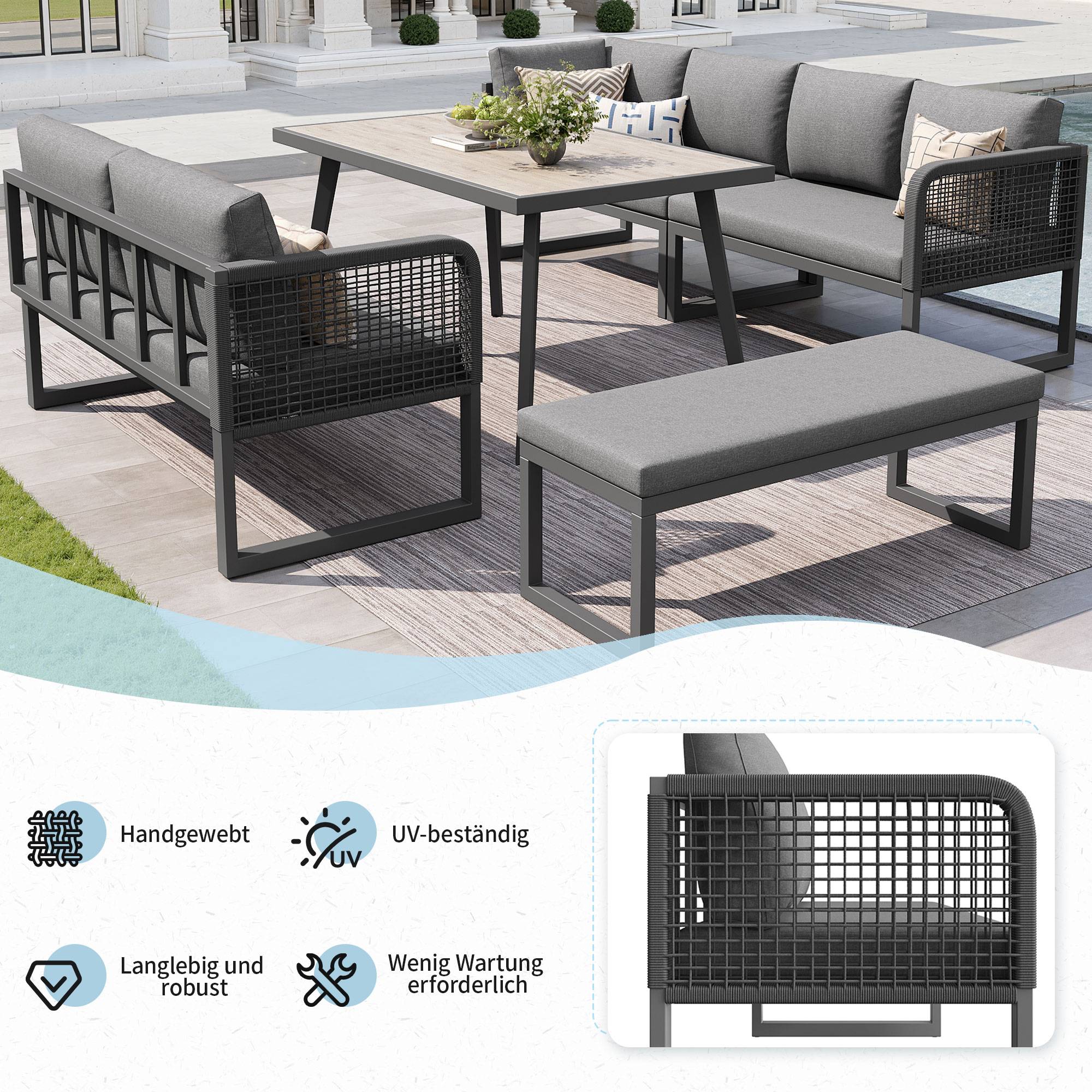 ComfortXL - Salon de Jardin Angle Résine Tressée 7 Places Table Haute Gris - ComfortXL Outdoor Living - Image 4