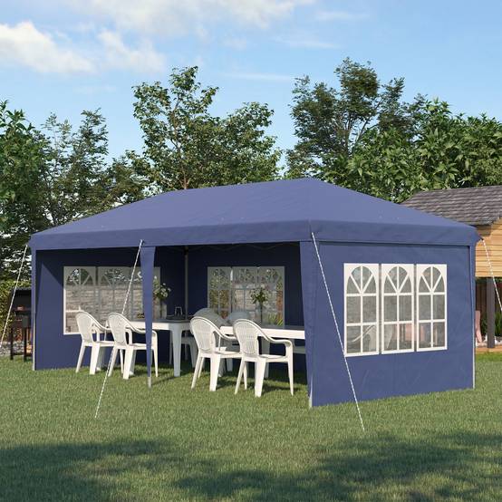 Tente de réception acier polyester pour grands événements abri étanche 6x3m bleu - ComfortXL Outdoor Living - Image 3