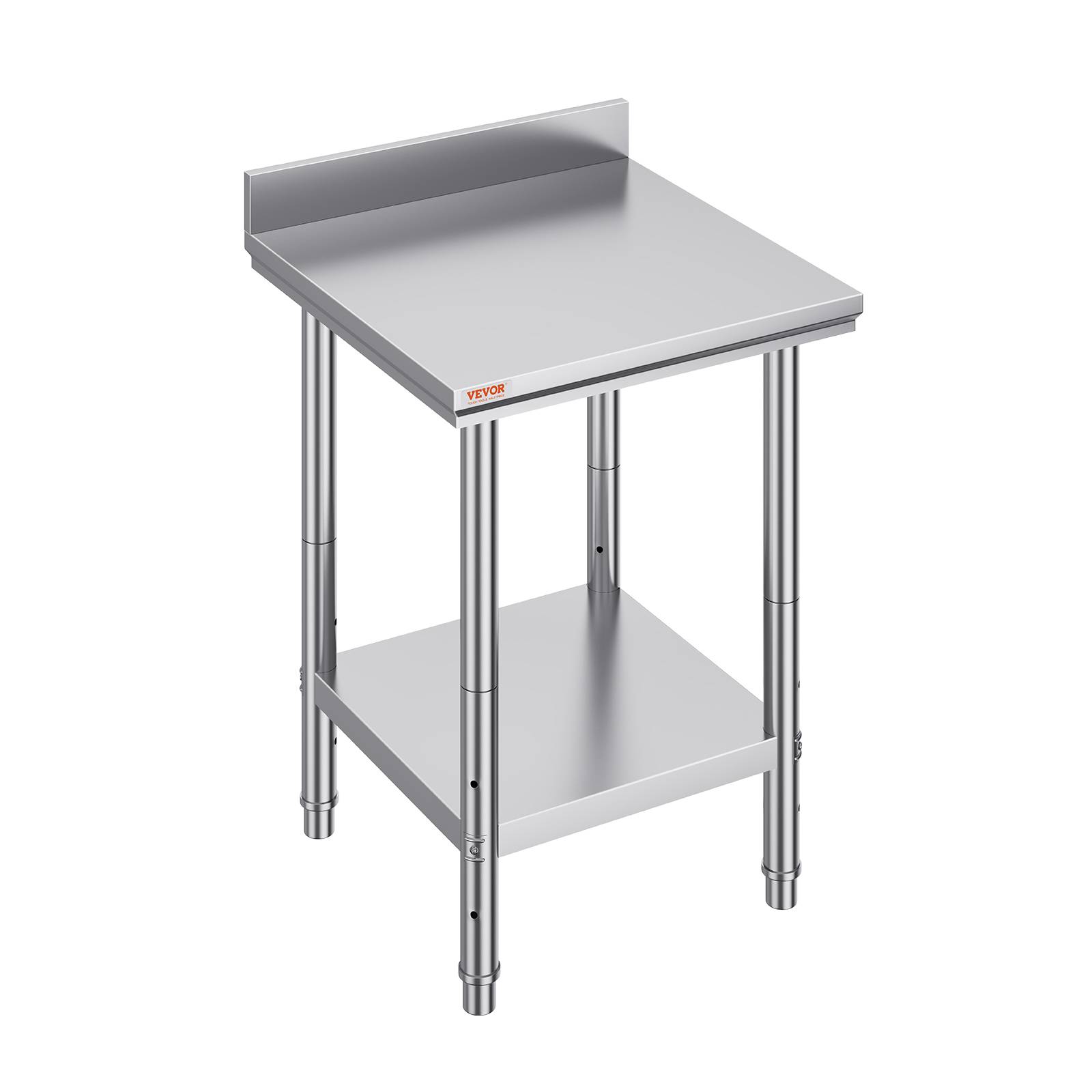VEVOR Table travail cuisine inox 60x60x80cm 2 étages, charge 750kg, pour préparation repas, hôtels, hôpitaux. - Image 1