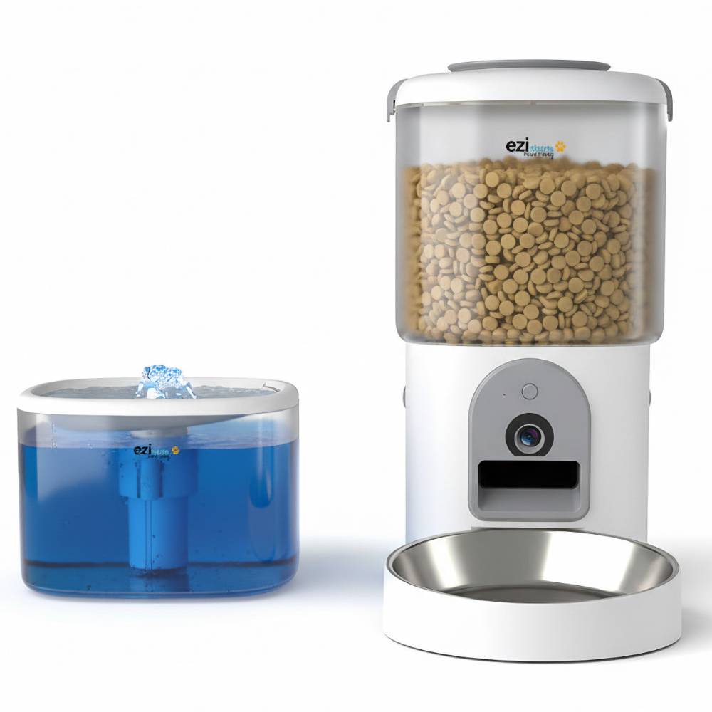 Distributeur de croquettes et fontaine pour chat et petit chien Eziclean® Nutribot Cam+ Ultra (3L/5L)