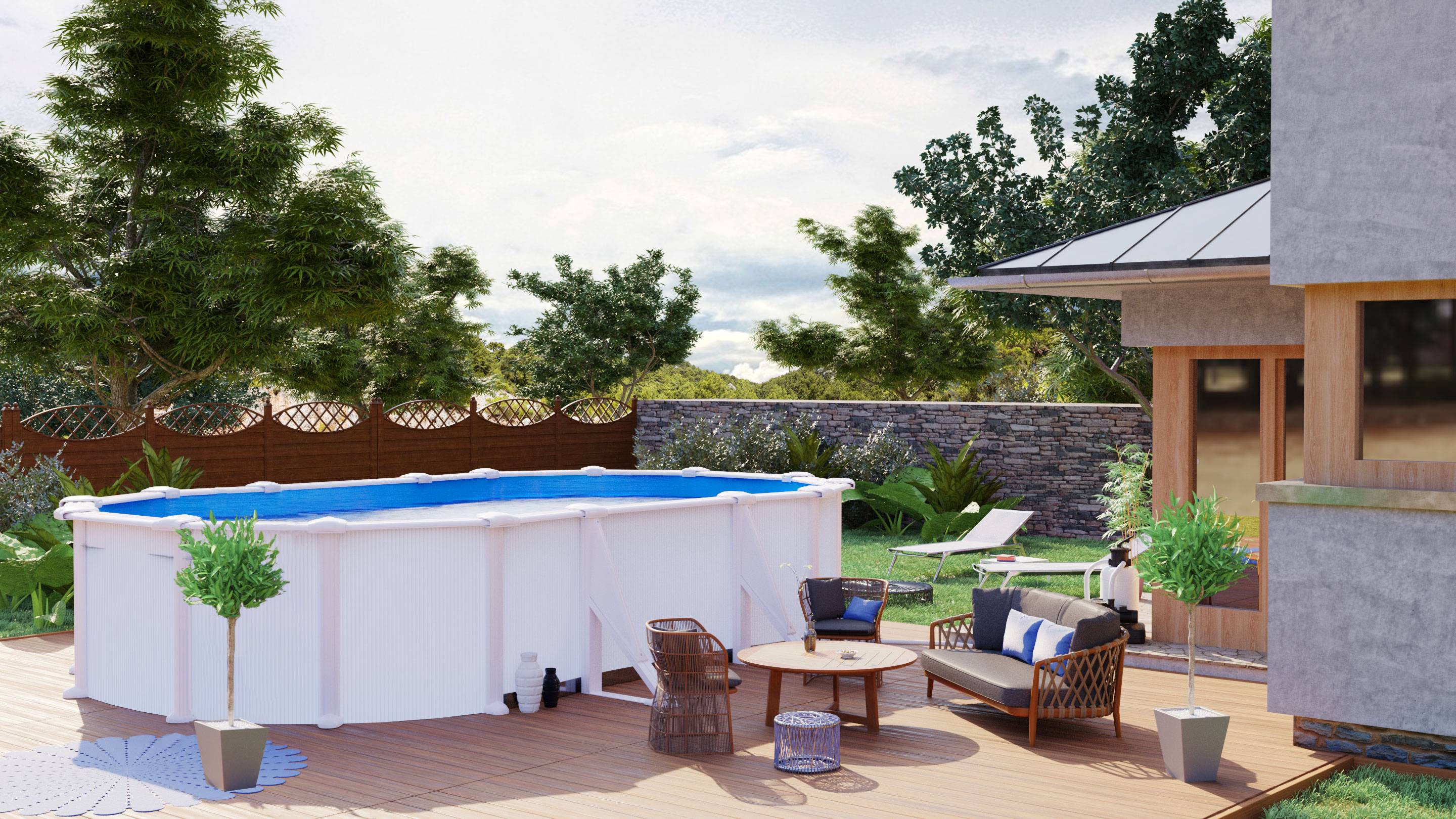 Gré - Piscine hors-sol Atlantis Acier Blanc 5,27 x 3,27 H 1,32 m - GRE