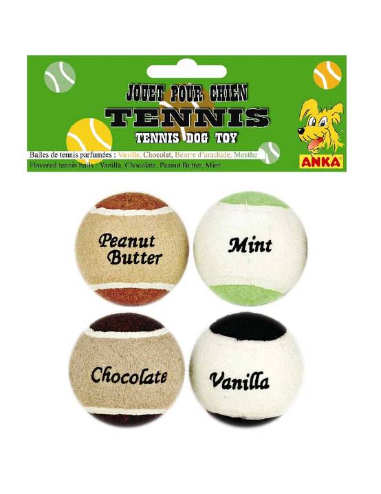 Jouet pour chien 4 balles tennis goût menthe-choco-beurre-vanille - ANKA