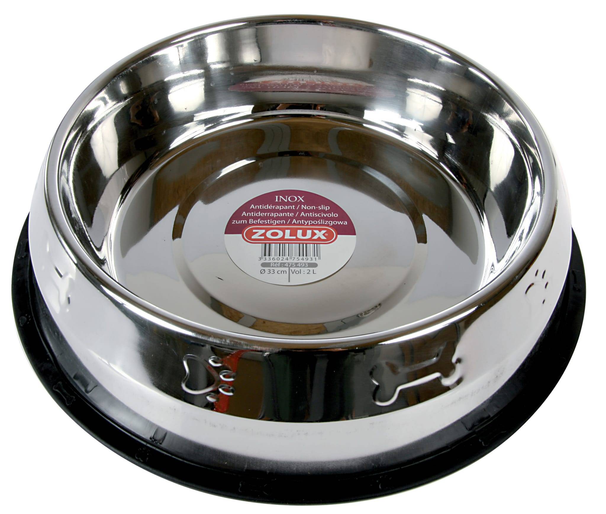 Zolux - Cuenco redondo de acero inoxidable antideslizante ø32,5 cm 2,9 L - Imagen 1