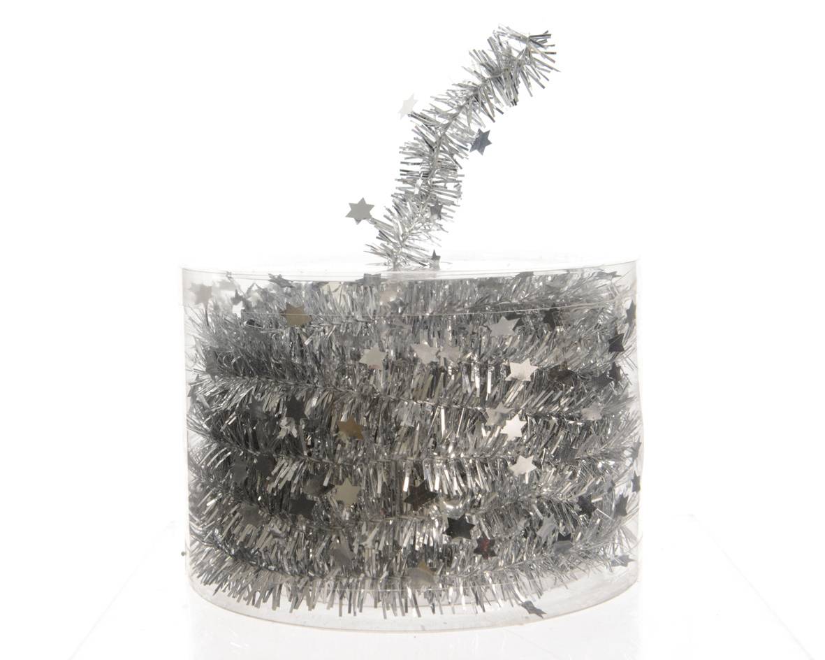 Guirlande argentée scintillante pvc à étoiles Ø.3,5 x L.700 cm