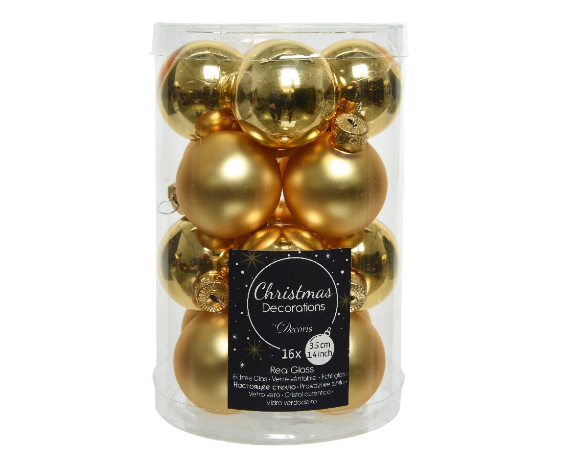Pack de 16 boules en verre Or clair brillantes et mates Ø.3,5 cm