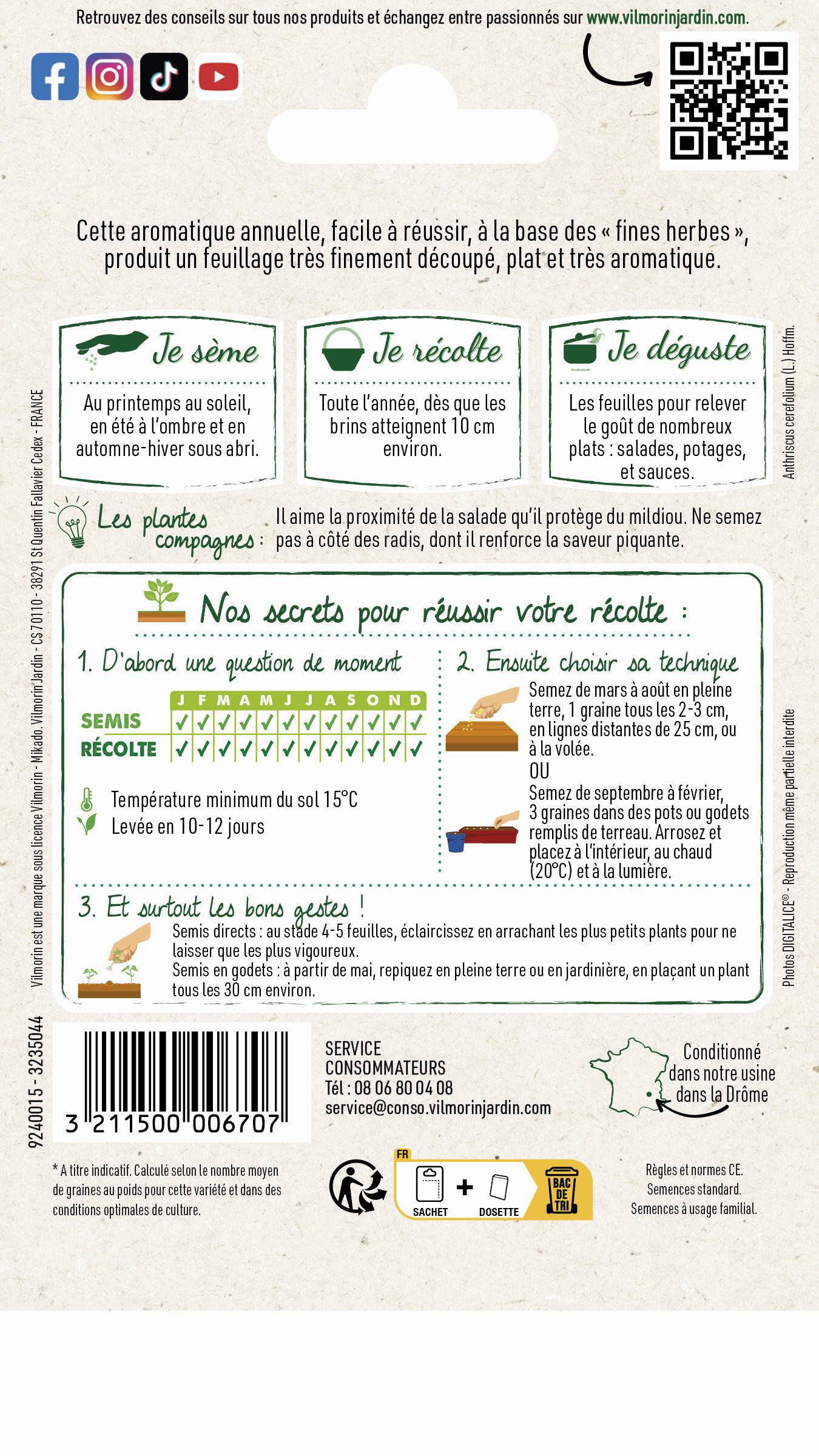 Vilmorin - Cerfeuil commun série 1 sachet graines 2,5 g - Vilmorin - Image 4