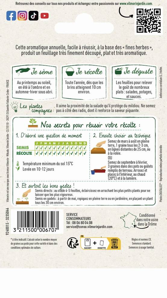 Vilmorin - Cerfeuil commun série 1 sachet graines 2,5 g - Vilmorin - Image 4