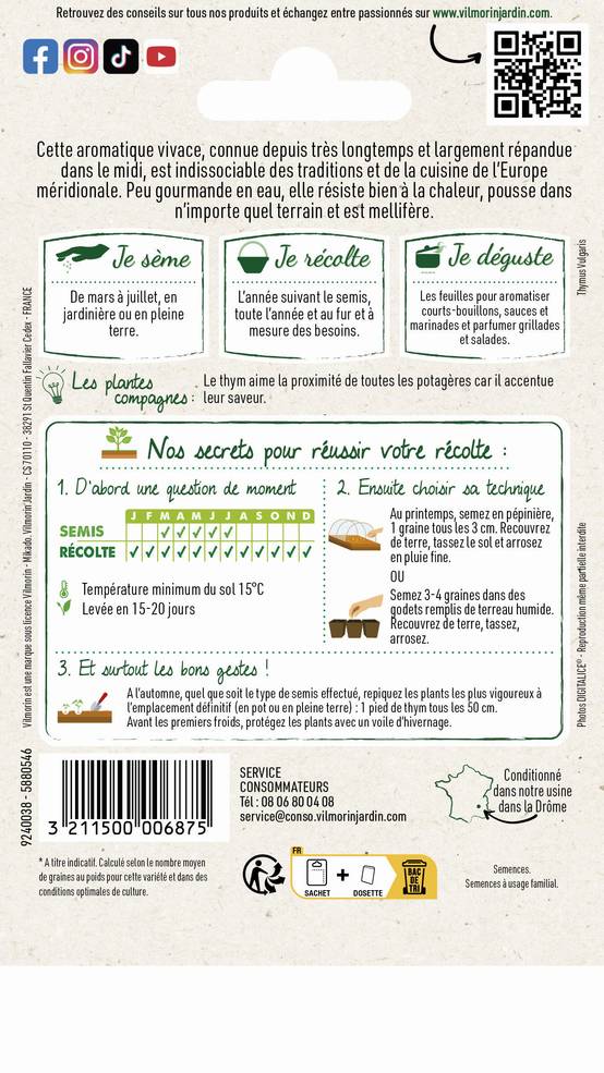 Vilmorin - Thym ordinaire série 2 sachet graines 0,5 g - Vilmorin - Image 3