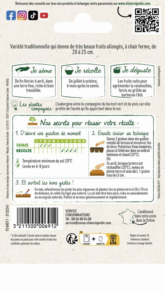Vilmorin - Aubergine de Barbentane série 1 sachet graines 1,5 g - Vilmorin - Image 4