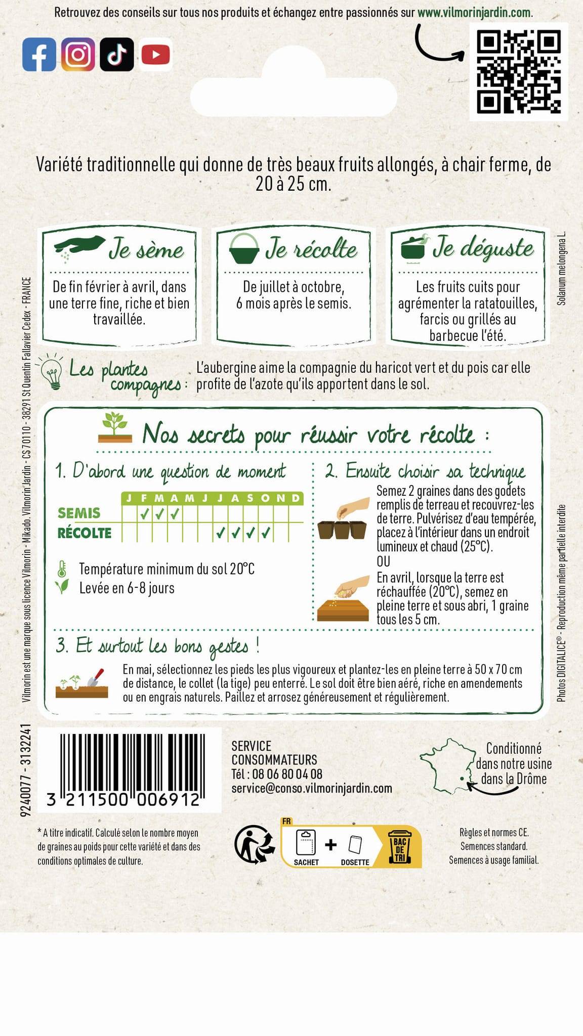 Vilmorin - Aubergine de Barbentane série 1 sachet graines 1,5 g - Vilmorin - Image 4