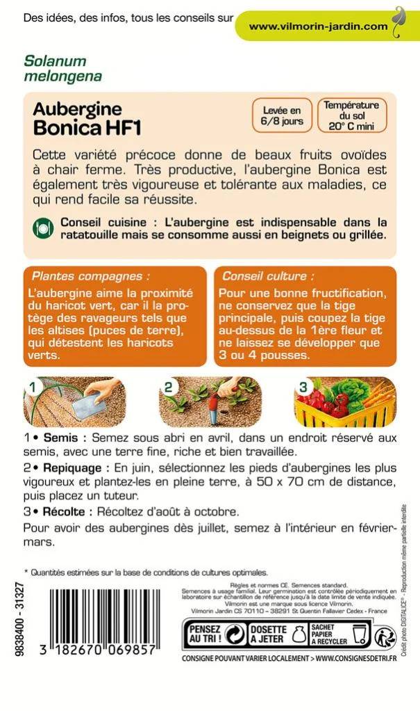 Vilmorin - Aubergine Bonica hf1 série 3 sachet graines 0,4 g - Vilmorin - Image 2