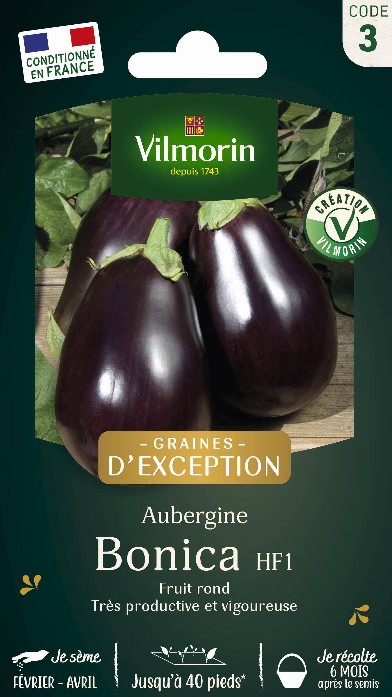 Vilmorin - Aubergine Bonica hf1 série 3 sachet graines 0,4 g - Vilmorin