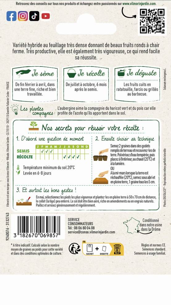 Vilmorin - Aubergine Bonica hf1 série 3 sachet graines 0,4 g - Vilmorin - Image 3