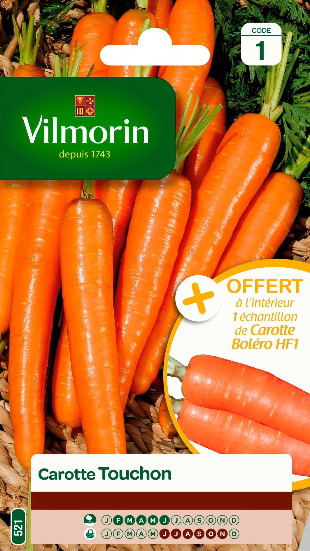 Vilmorin - Carotte Touchon + échantillon carotte boléro série 1 sachet graines 4 g - Vilmorin