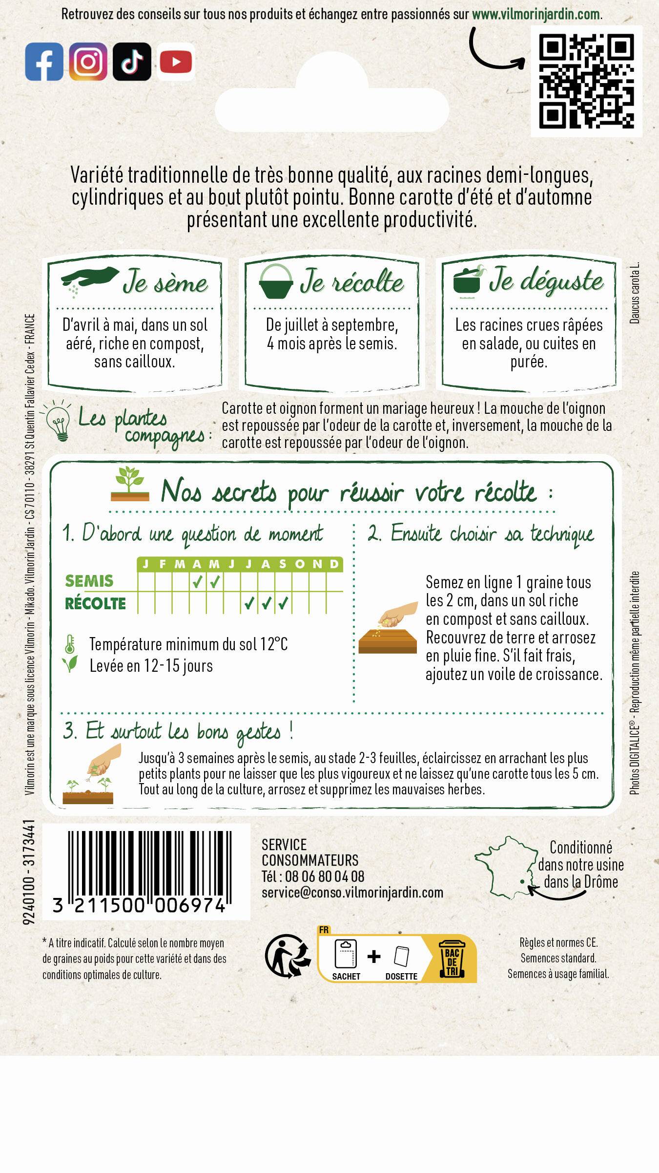 Vilmorin - Carotte nantaise améliorée 3 série 1 sachet graines 4 g - Vilmorin - Image 2