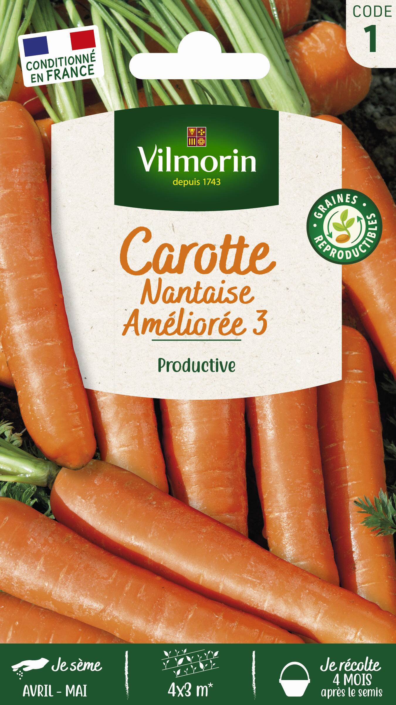 Vilmorin - Carotte nantaise améliorée 3 série 1 sachet graines 4 g - Vilmorin - Image 1
