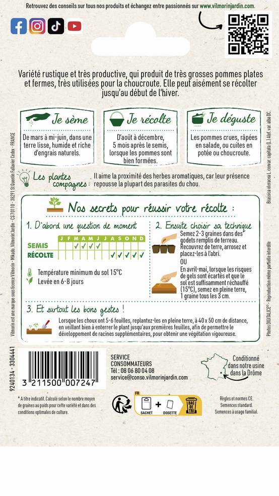 Vilmorin - Chou pommé quintal d'Alsace série 1 sachet graines 2 g - Vilmorin - Image 4