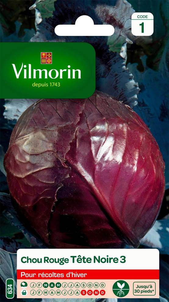 Vilmorin - Chou rouge tête noire 3 série 1 sachet graines 2 g - Vilmorin - Image 1