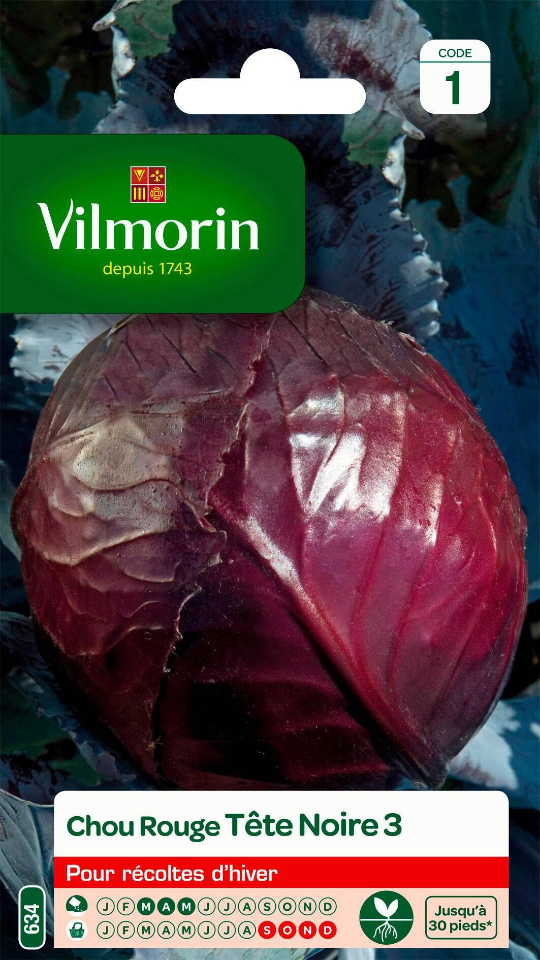 Vilmorin - Chou rouge tête noire 3 série 1 sachet graines 2 g - Vilmorin - Image 1