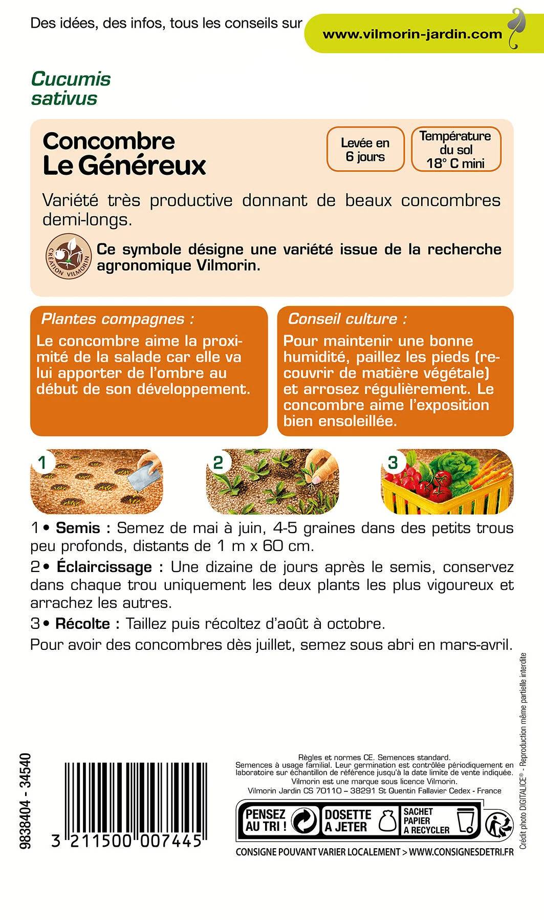 Vilmorin - Concombre graines Le Généreux 3 g – VILMORIN - Image 2