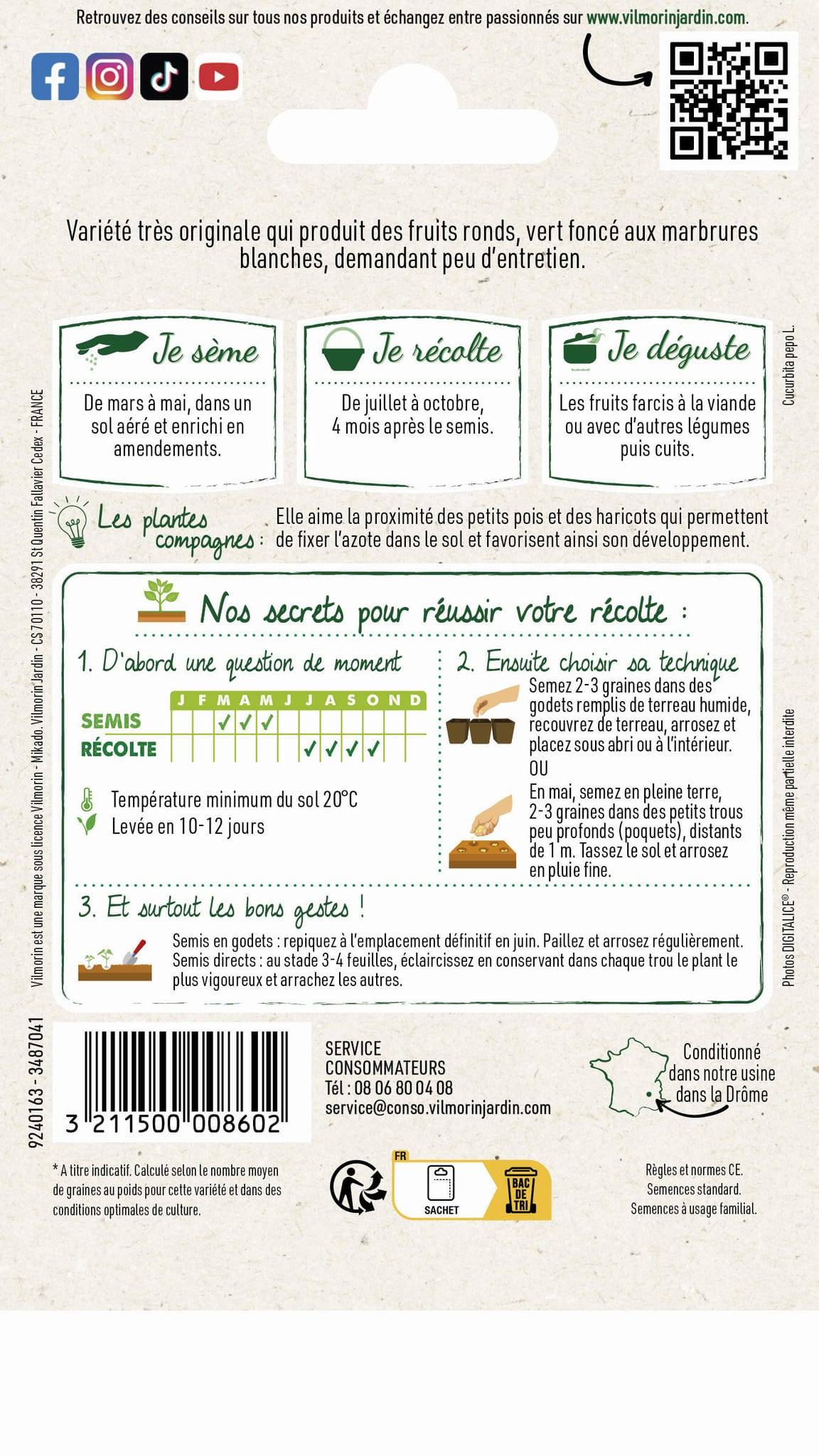 Vilmorin - Courgette de Nice a fruit rond série 1 sachet graines 5 g - Vilmorin - Image 4