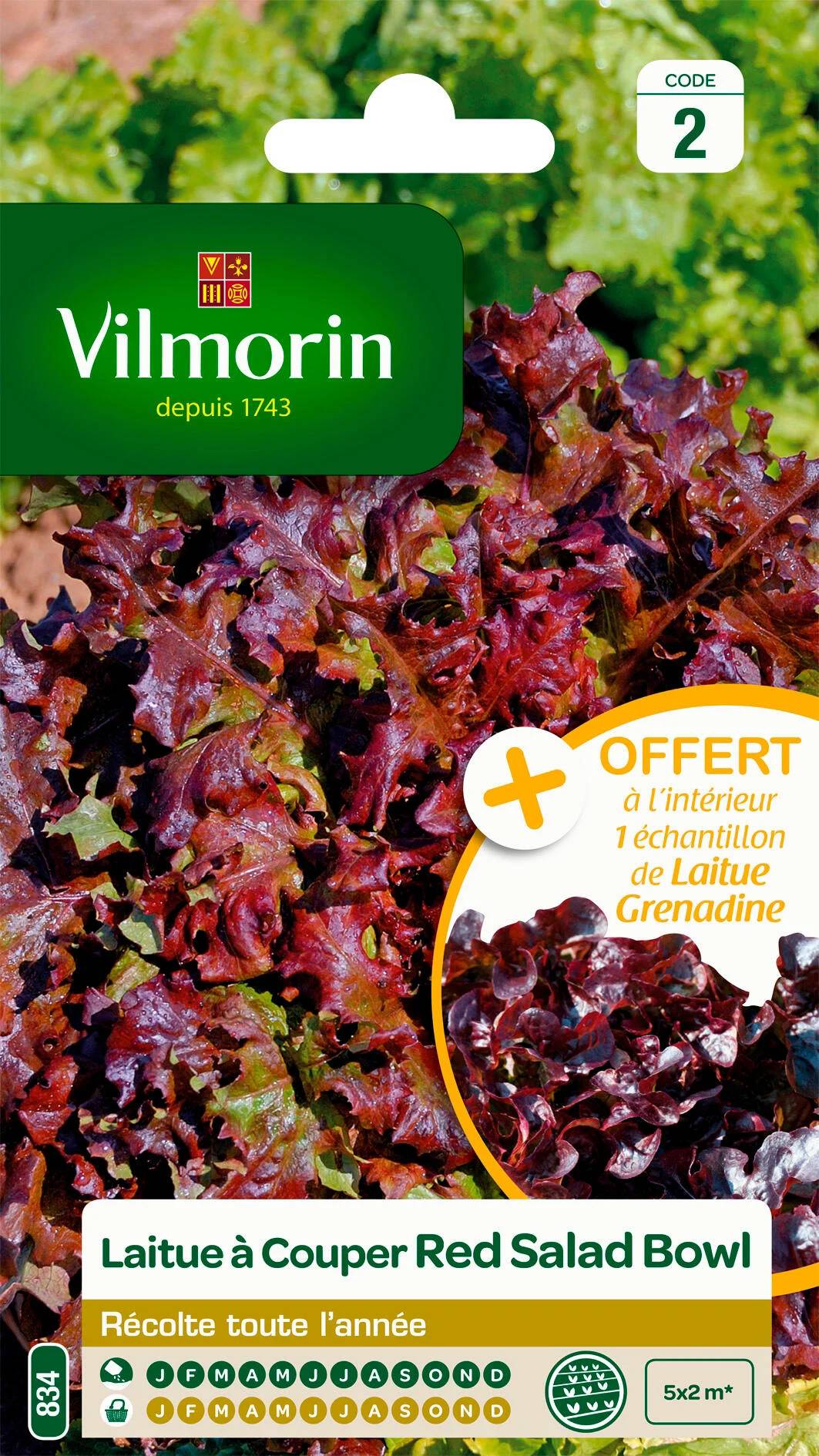 Vilmorin - Laitue a couper red salad bowl  échantillon laitue a couper grenadine série2 sachet graines 4 g - VM - Image 1