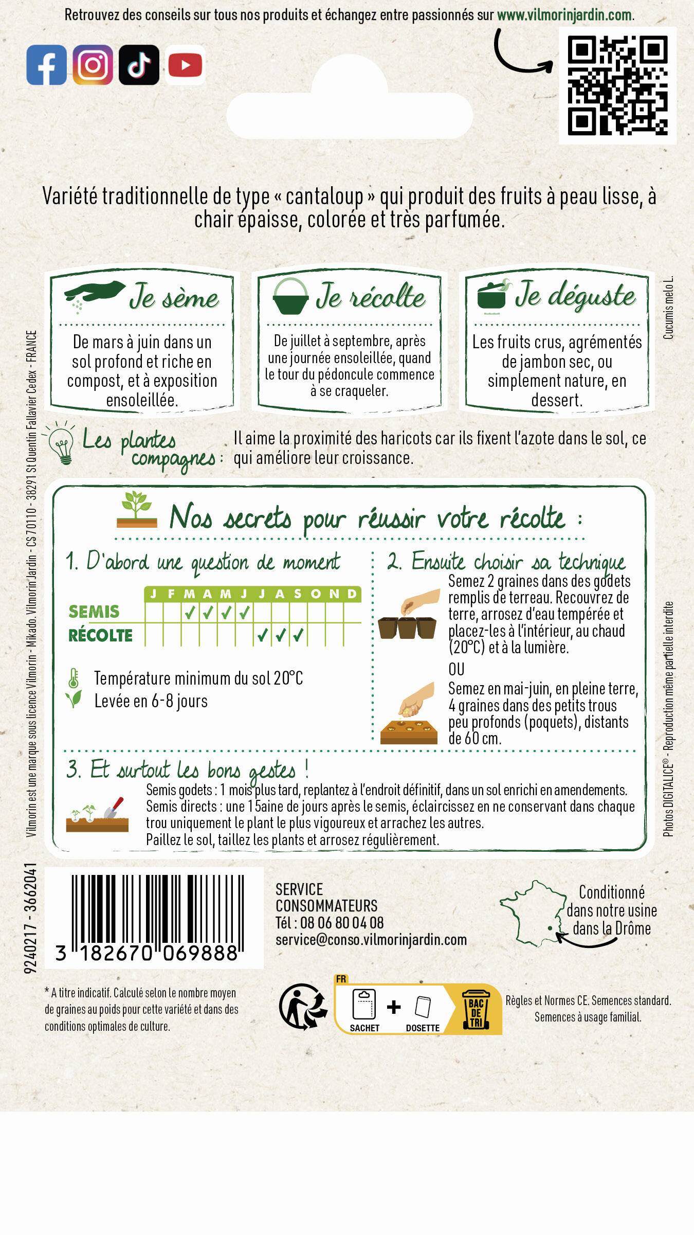 Vilmorin - Melon Charentais série 1 sachet graines 3 g - Vilmorin - Image 3