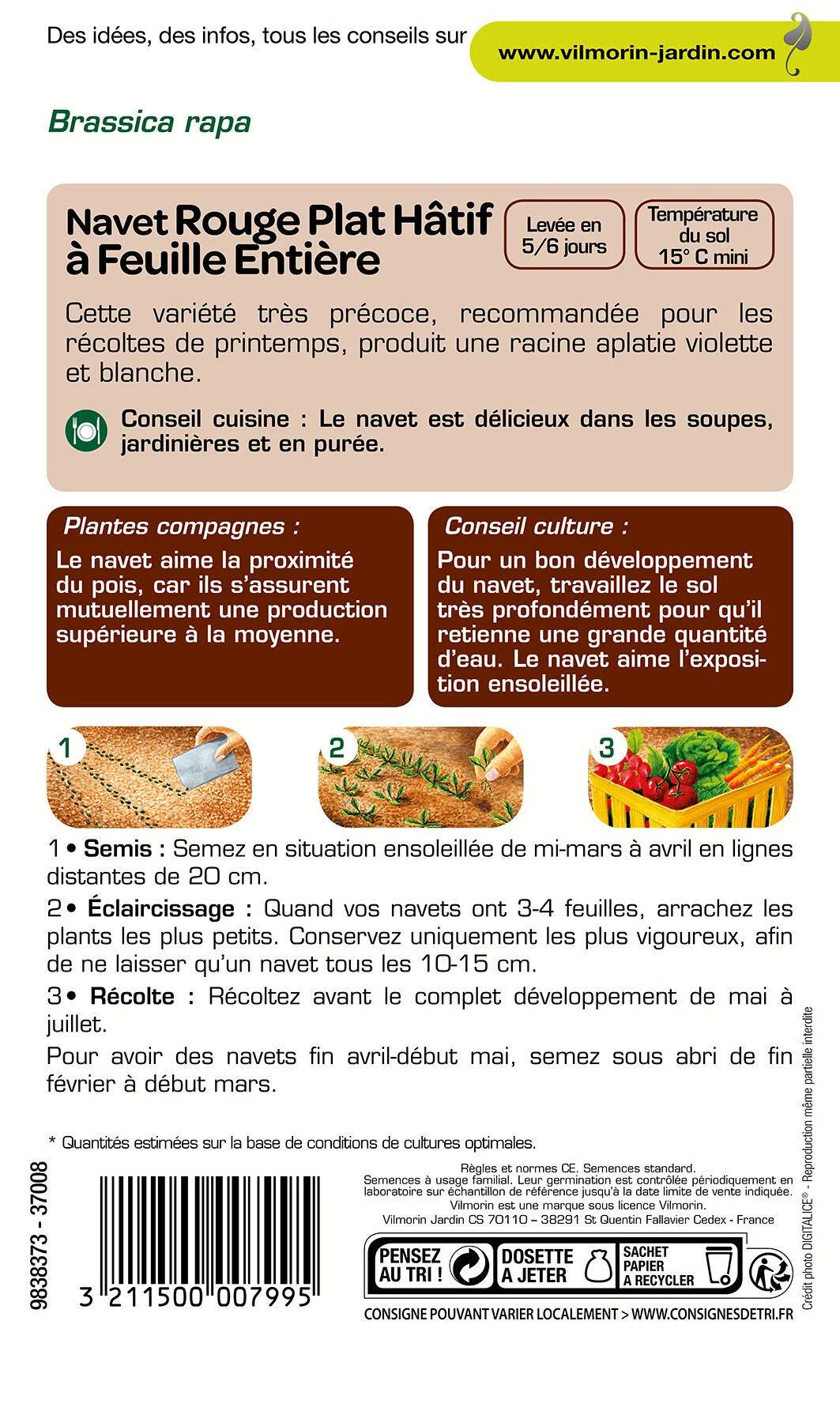 Vilmorin - Navet légume rouge plat hâtif a feuille entière série 1 sachet graines 4 g - Vilmorin - Image 1