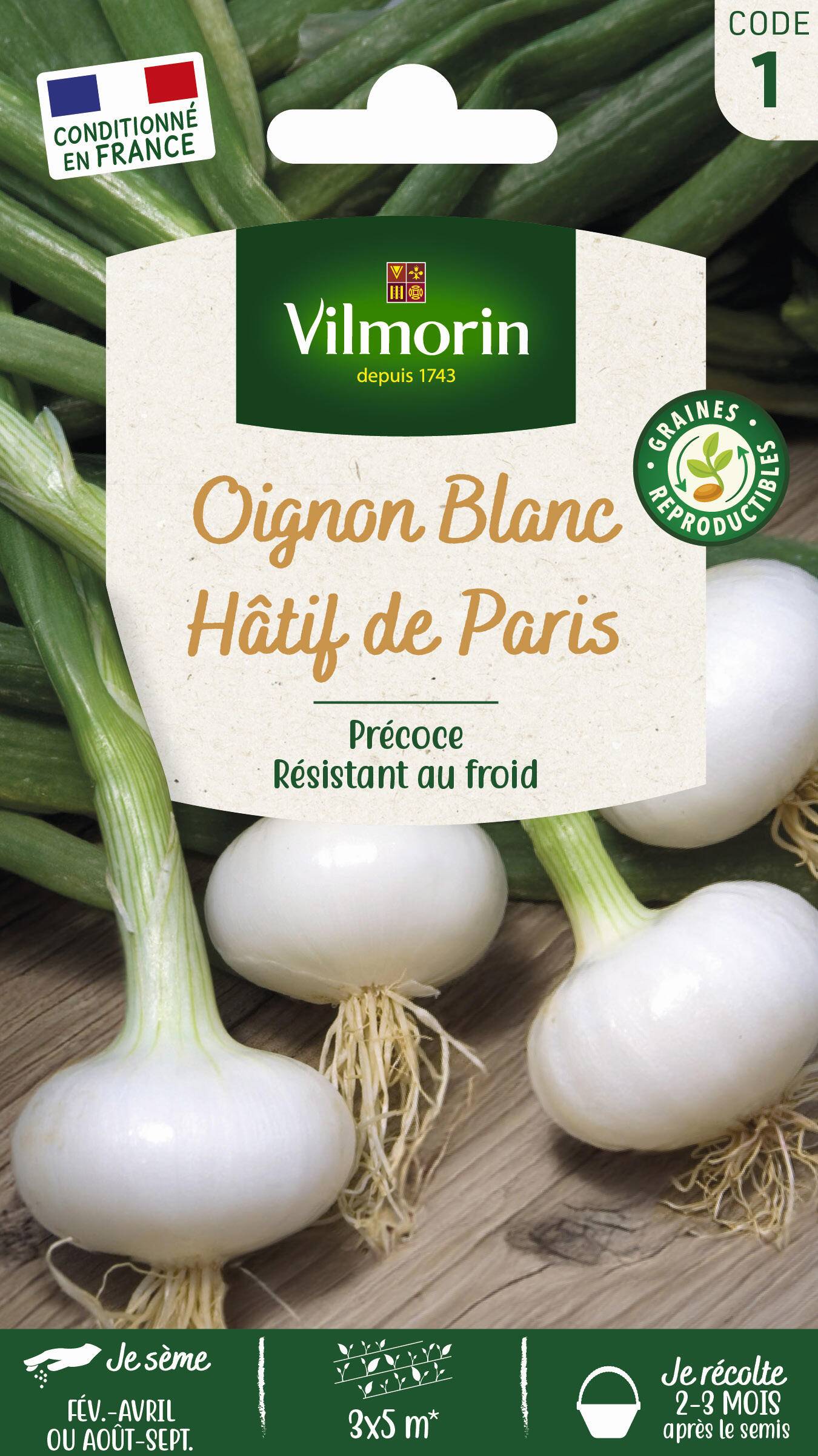 Vilmorin - Oignon blanc de Paris série 1 sachet graines 3 g - Vilmorin - Image 1