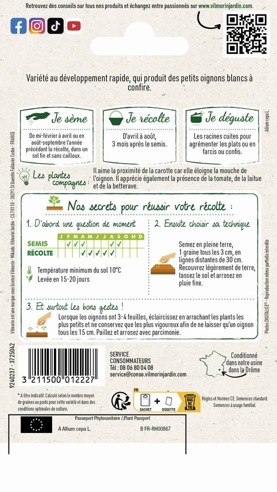 Vilmorin - Oignon blanc premier série 2 sachet graines 3 g - Vilmorin - Image 4