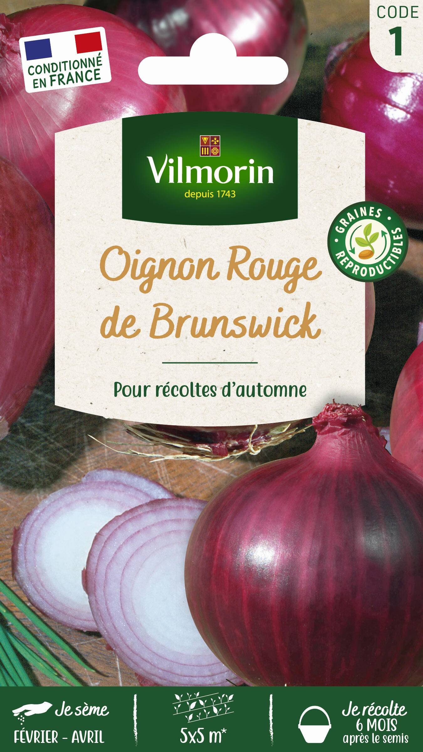 Vilmorin - Oignon rouge de Brunswick série 1 sachet graines 5 g - Vilmorin