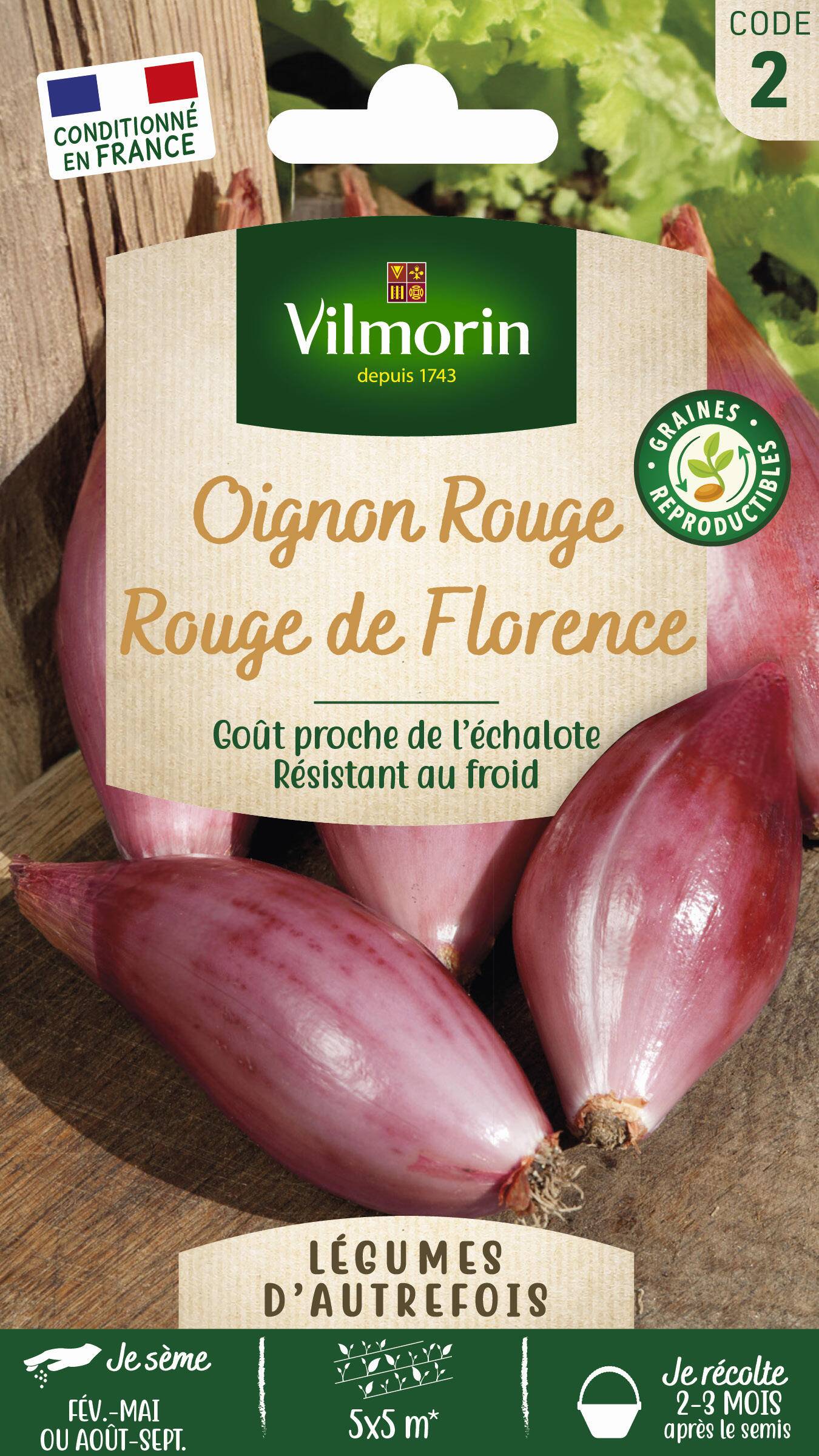 Vilmorin - Oignon rouge de Florence race de Simiane série 2 sachet graines 5 g - Vilmorin