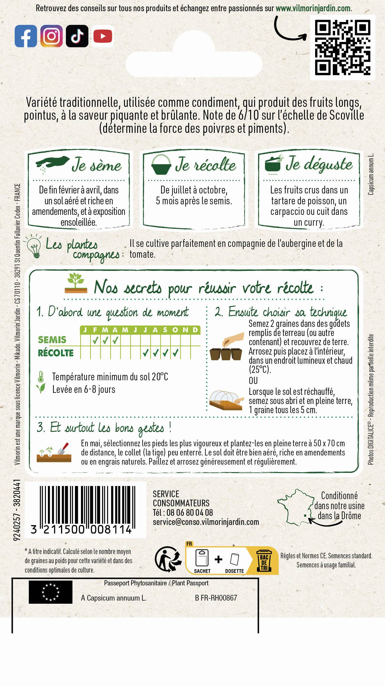 Vilmorin - Piment de Cayenne série 1 sachet graines 2 g - Vilmorin - Image 3